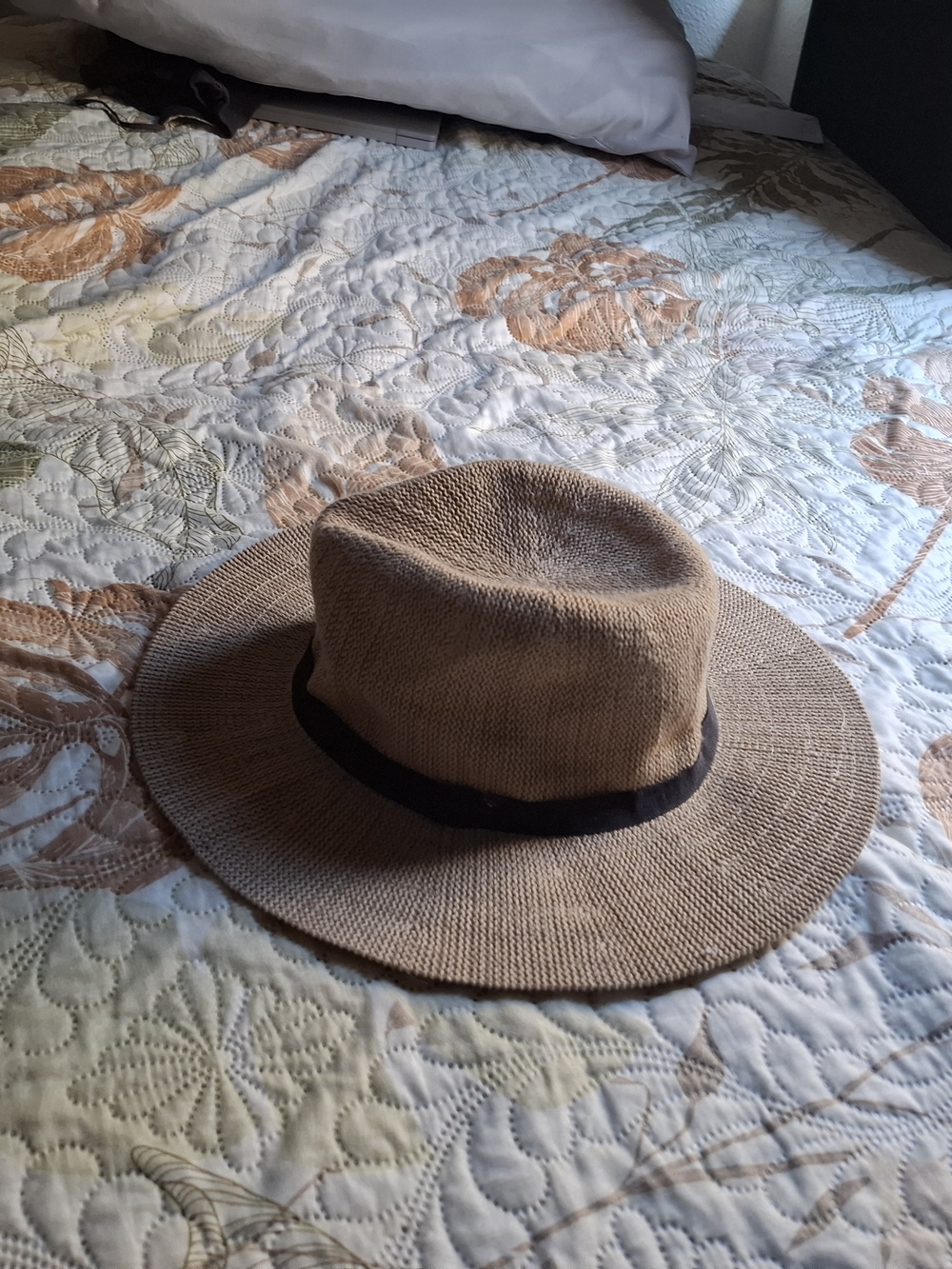 Cotton On Tan Straw Wide Brim Hat with Black Band